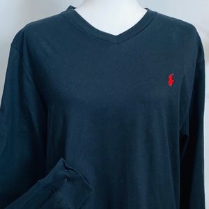 Polo RL Long Sleeve T-Shirt Black V Neck